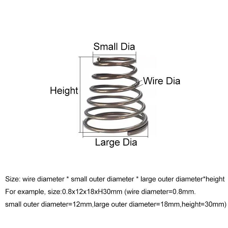 10pcs Wire Diameter 0.8/0.9/1/1.2mm Spring Steel Tower Spring Conical Springs Taper Wire Compression Spring