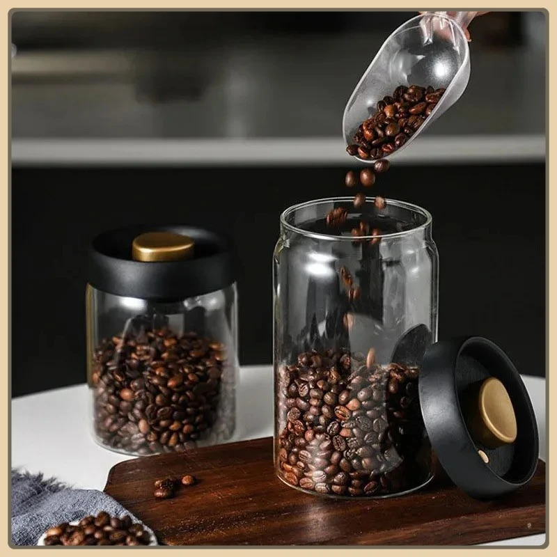 

Coffee Bean Sealed Jar Kitchen Storage Glass Jar Moisture-Proof Vacuum Pressed Storage Jar Tea Rice Peanut Storage