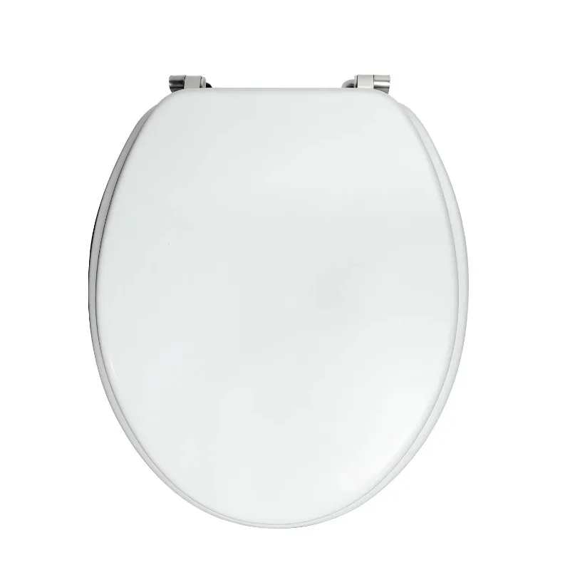 Universal toilet seat with high-quality chrome hinges, sturdy material for easy installation and cleaning