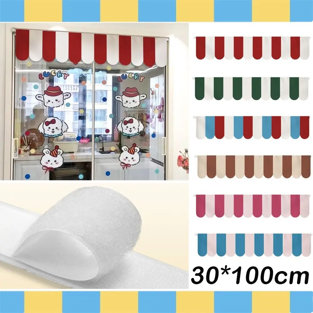 New No Drill Striped Half Curtain Sun Shade Magic Sticker Triangle Flag Removable Easy Install Decorative Awning Valance Party
