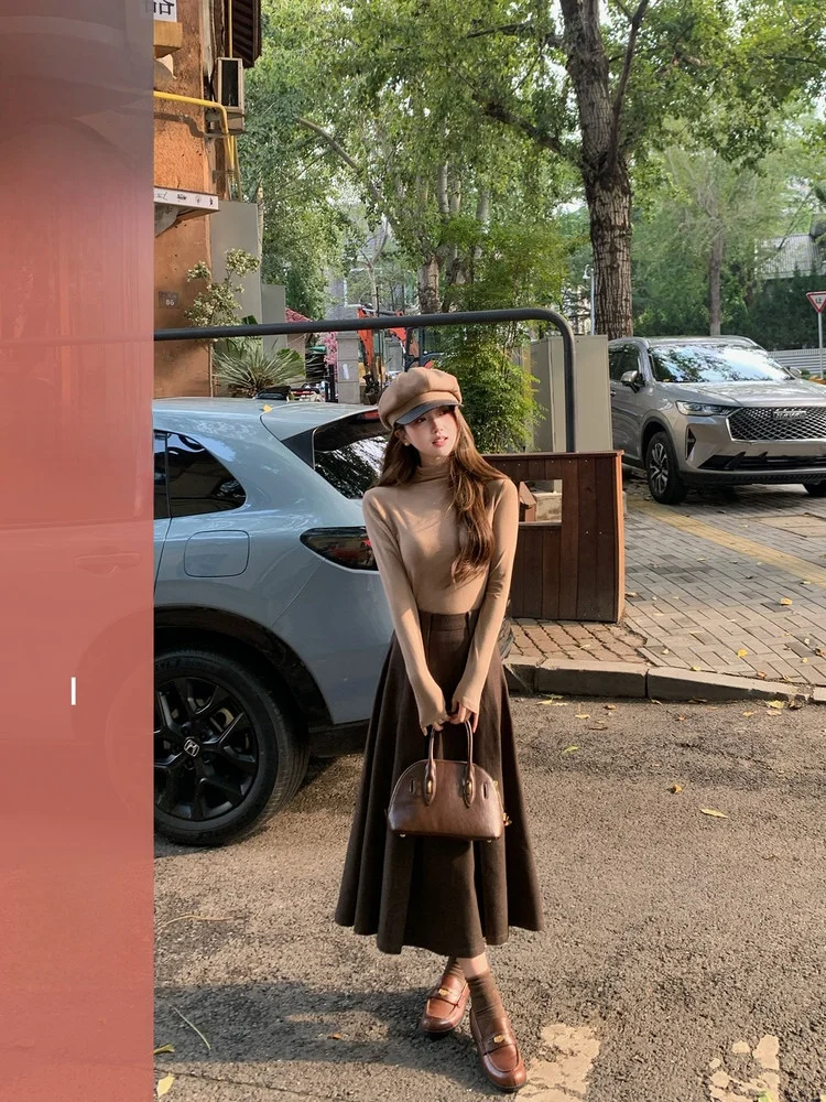 

Юбка женская плиссированная А-силуэта с высокой талией, свободная, длинная, осенняя, повседневная, из полиэстера и других материалов