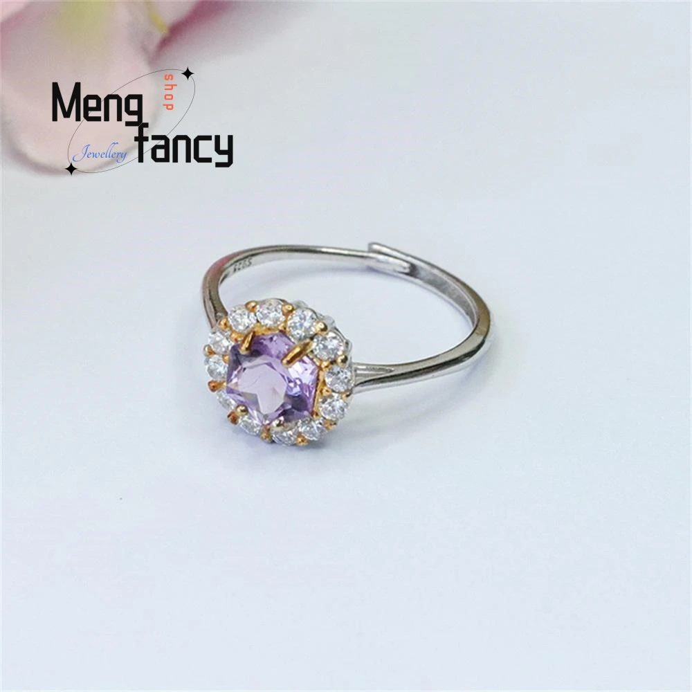 S925 Silver Natural Amethyst Ring Purple Coloured Gemstone Exquisite Wedding Souvenir High-grade Couple Fashion Luxury Jewelry