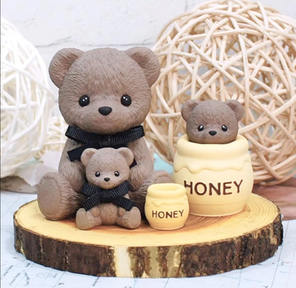 1PC Korean Version of Teddy Bear Honey Jar Silicone Mold Chocolate Baked Cake Aromatherapy Candle Gypsum Dropping Glue