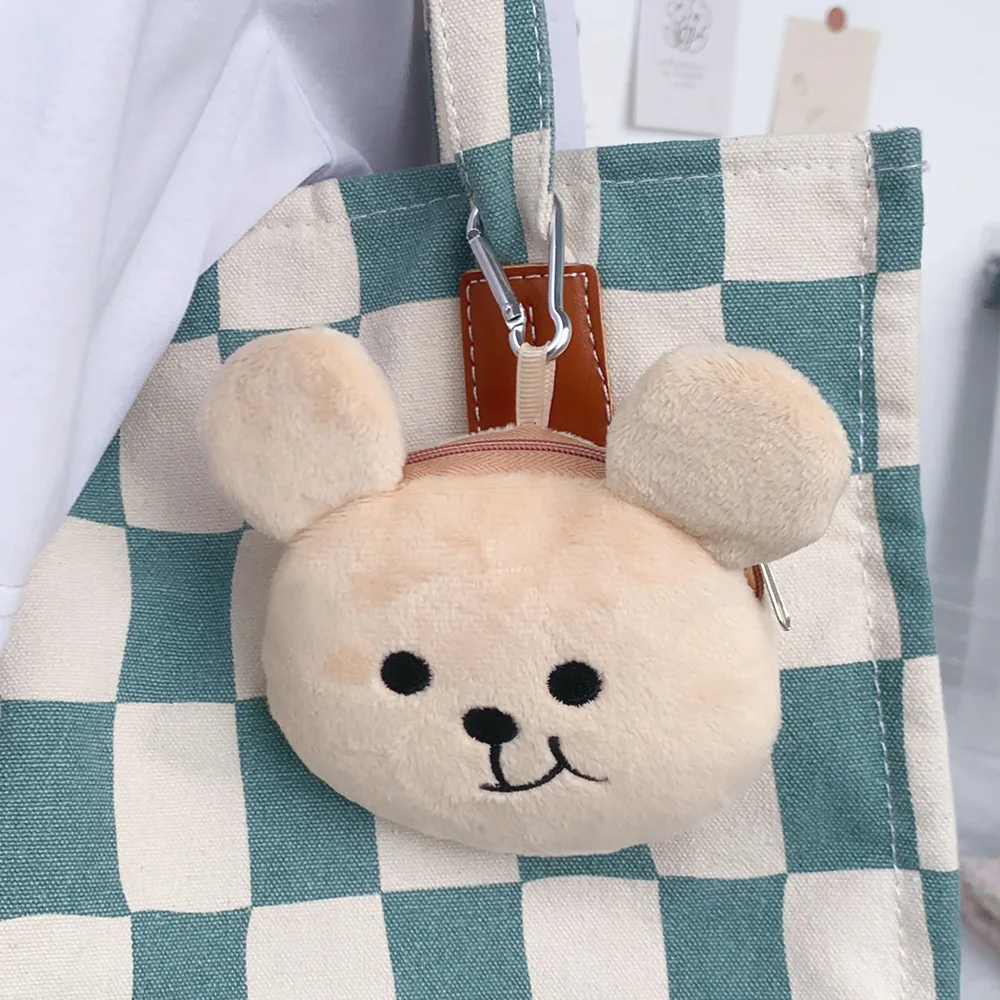 Super Cute Plush Bear Coin Purse Three-dimensional Cartoon Storage Bag Outdoor Travel Girls Wallet Earphone Bag Zip Bag