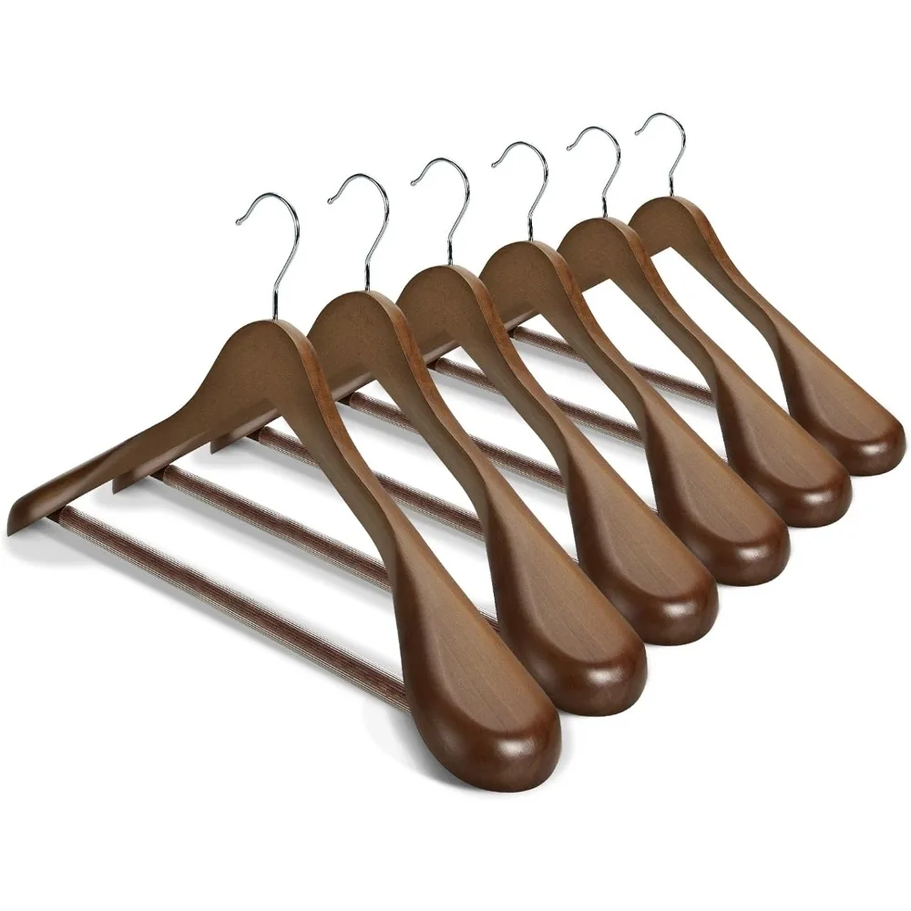 

HOUSE DAY Wide Shoulder Wooden Hangers, Suit Hangers with Non Slip Pants Bar, Smooth Finish 360° Swivel Hook Solid Wood Coat