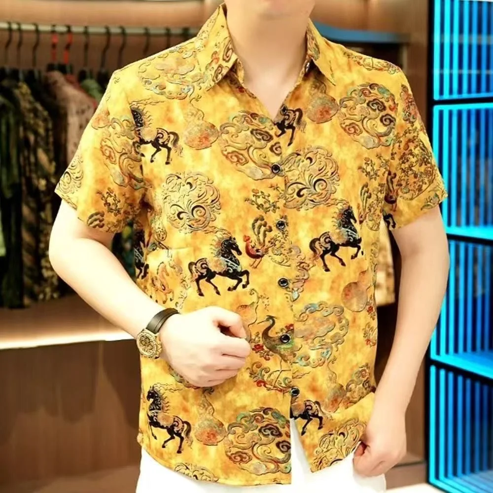 

Casual Style Men's Short Sleeve Shirt Summer Fashionable Personality Base Layer Year Print Polyester Fiber Loose Fit