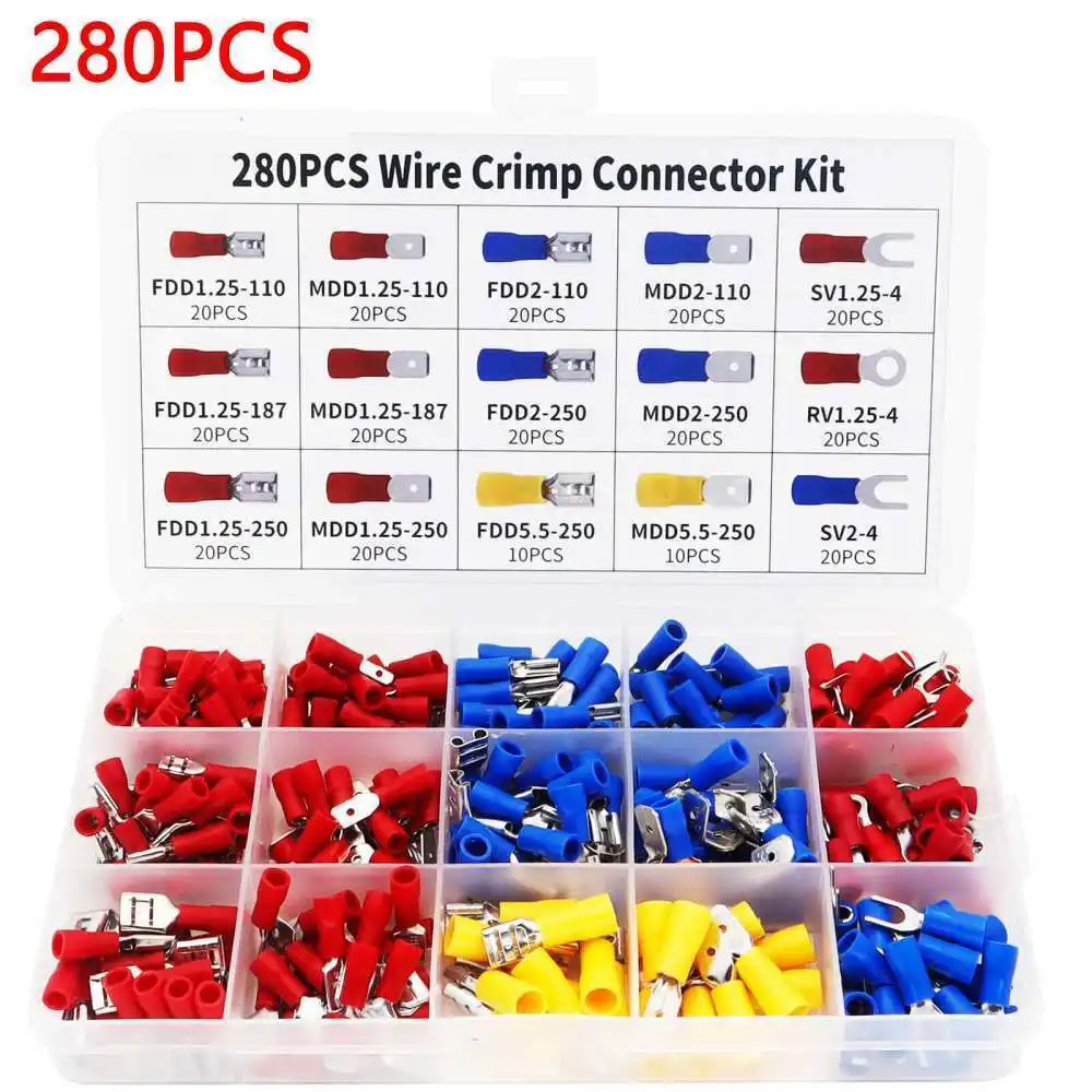 280PCS Assorted Insulated Electrical Wire Crimp Connectors Spade Terminals Kit