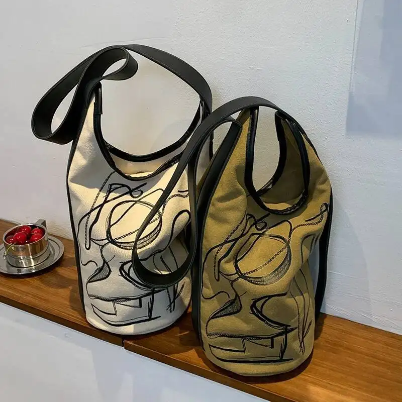 Bloom Casual Bucket Messenger Bag Women Haruku Hot Girls Canvas Crossbody Purse Ladies Retro Shoulder Bags Aesthetic