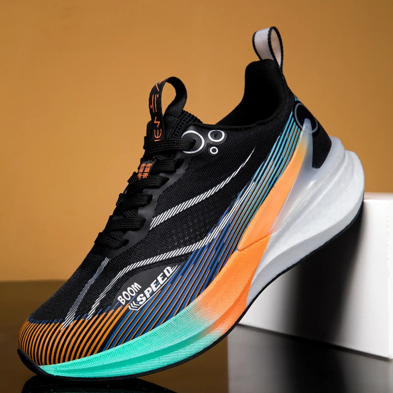 Men Running Shoes Marathon Carbon Board Running Shoes Lightweight Breathable Comfortable Shock-Absorbing Men Casual Sports Shoes