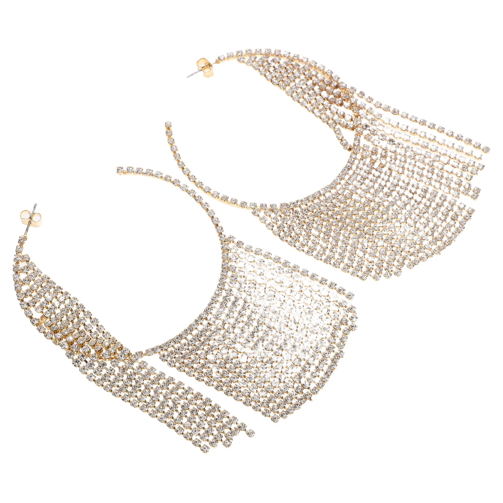 

1Pair Sparkly Rhinestone Tassel Hoop Earrings Round Crystal Dangle Drop Earrings for Wedding Prom Party Jewelry