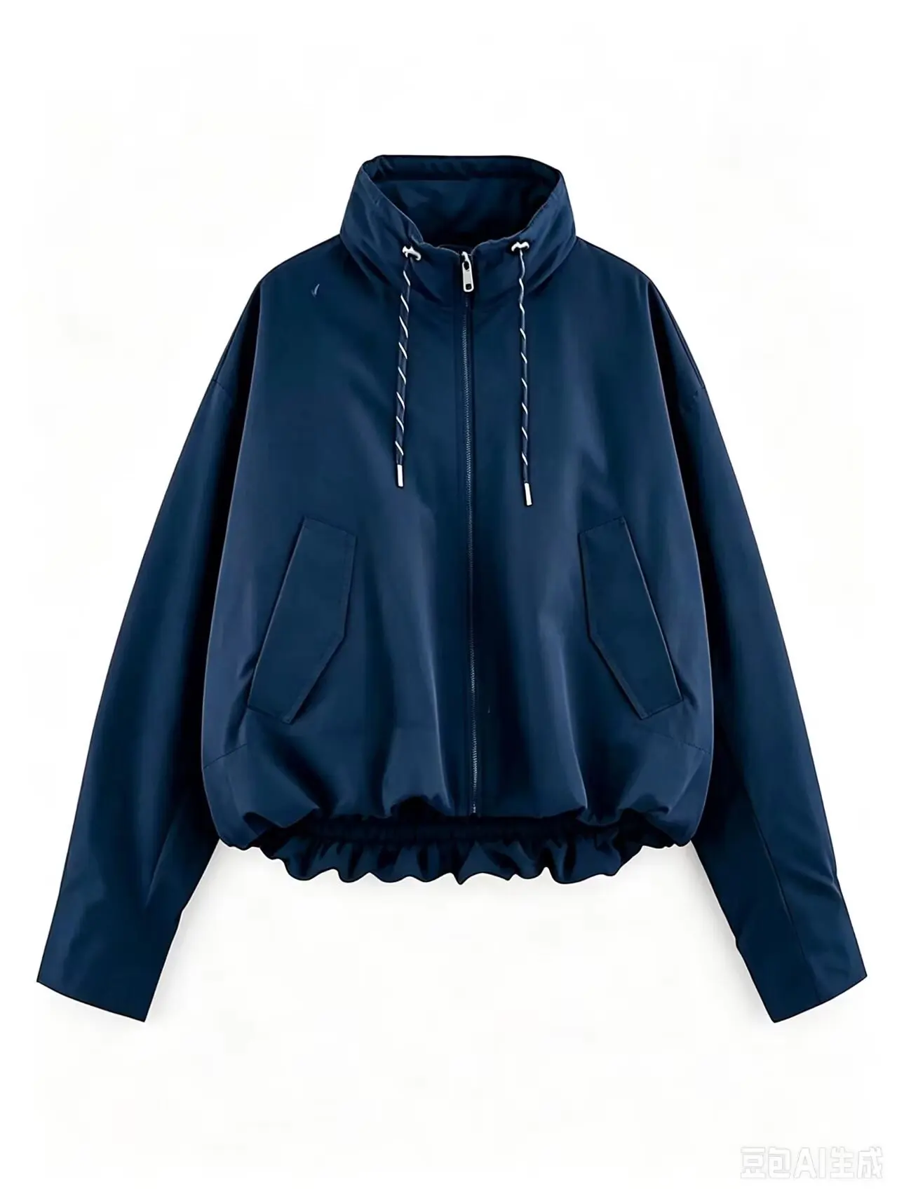 BSAY 2026 Herbst Damen Kurze Gefütterte Jacke Stehkragen Kordelzug am Saum Reißverschluss Langarm Locker Lässig mit Taschen Oberbekleidung Mantel – Detail 5