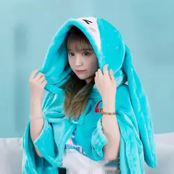 Hatsune Miku Creative Squinting Anime Peripheral Hooded Lunch Break Air Conditioning Blanket Cute Winter Soft Warm Cloak