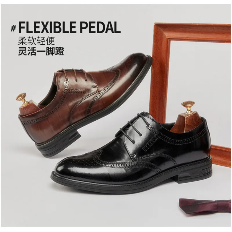 

Men's Genuine Block Leather Men's British Casual Business Dress Derby Formal Shoes Round Toe Loafers Groom's Men Flats мужская о