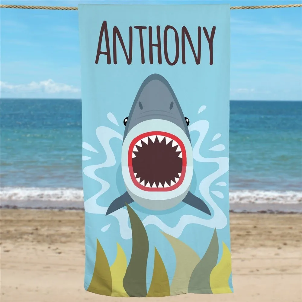 Personalized Shark Bite Beach Towel Oversized Custom Beach Towel for Summer Gift Cute Shark Beach Towel Seaside Summer Vacation