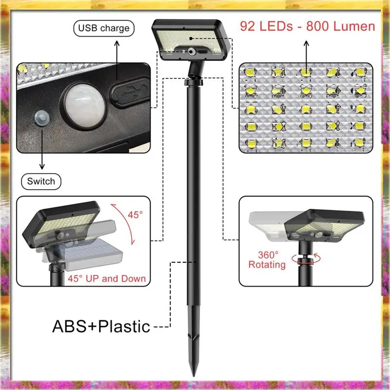 【AB07 Price 】Solar Lights Outdoor With Motion Sensor And USB Charging Ideal For Yard,Sidewalk