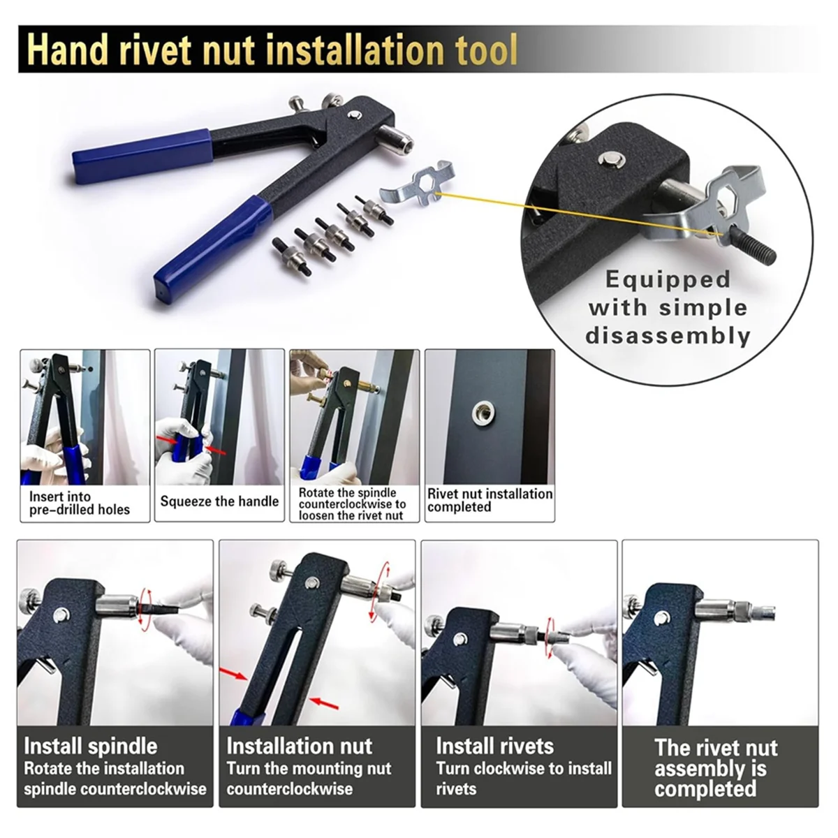 ABXK Pressure Rivet Nut Tool Kit, 430Pcs Metric Rivet Nut Combination (M8/M6/M5//M3), Suitable for Furniture, Decoration A
