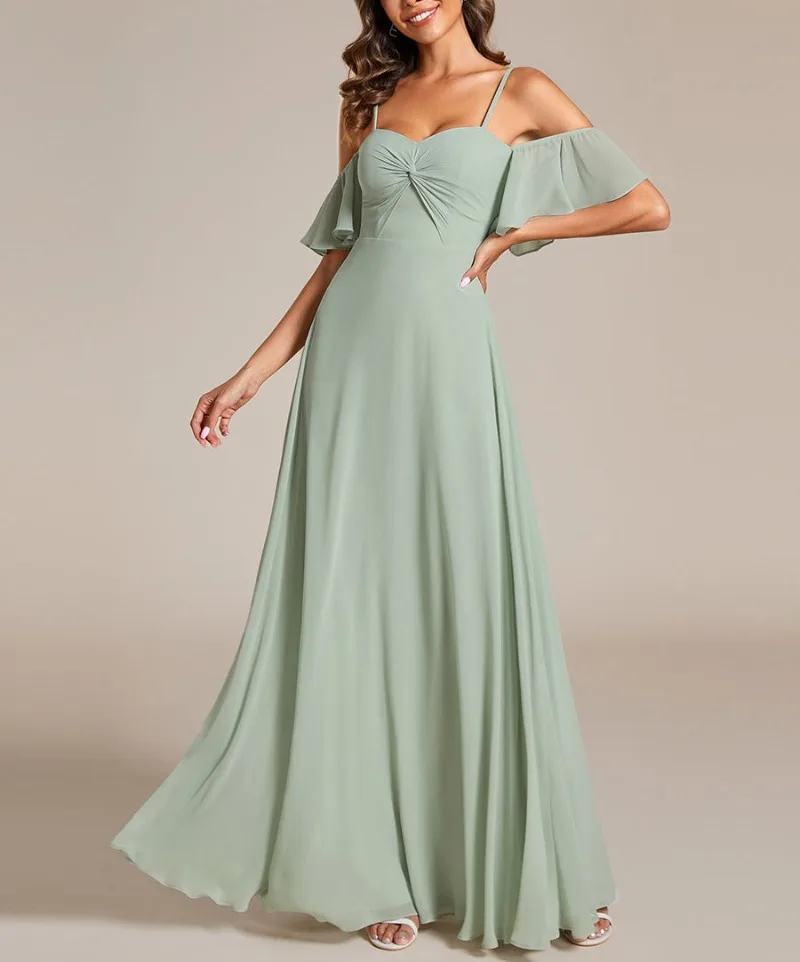 

2024 Ever Pretty of Chiffon A-line Mint Green Bridesmaid Dress Elegant Evening Dresses Spaghetti Strap Sweetheart with Knot