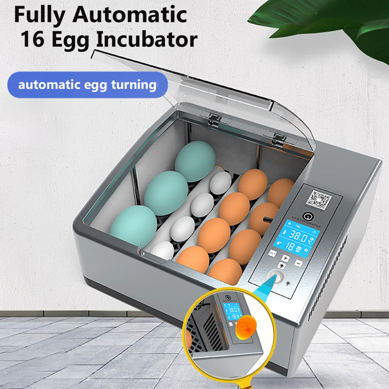 

16 Eggs Fully Automatic Household LCD Display Incubator Automatic Smart Incubator Chicken Duck Goose Pigeon Mini Incubator