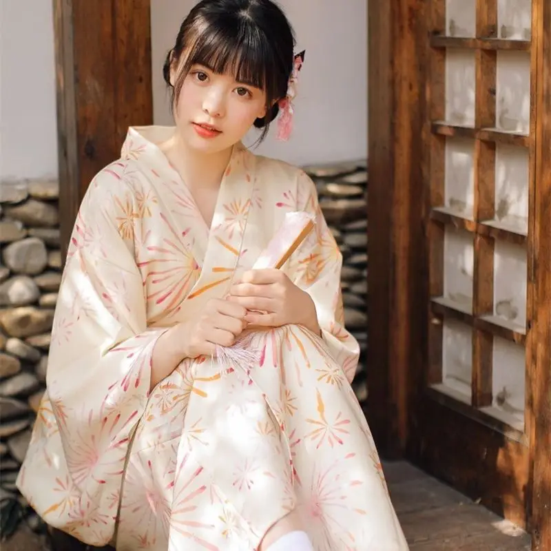 

Kimono Sakura Girl Japanese Style Floral Print Vintage Dress Woman Costume Haori Robe Set For Party Yukata Asian Cosplay Clothes