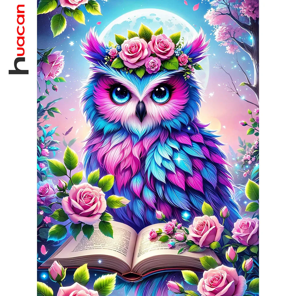 Huacan DIY Diamantmalerei Rose Eule Diamantstickerei Tier Blume Komplettes Set Dekorative Gemälde