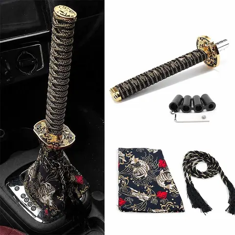 Universal Dust Cover Shift Knob Collars With Adapters JDM Style Katana Sword Shift Knob Shifter Car Gear Lever Auto Modification
