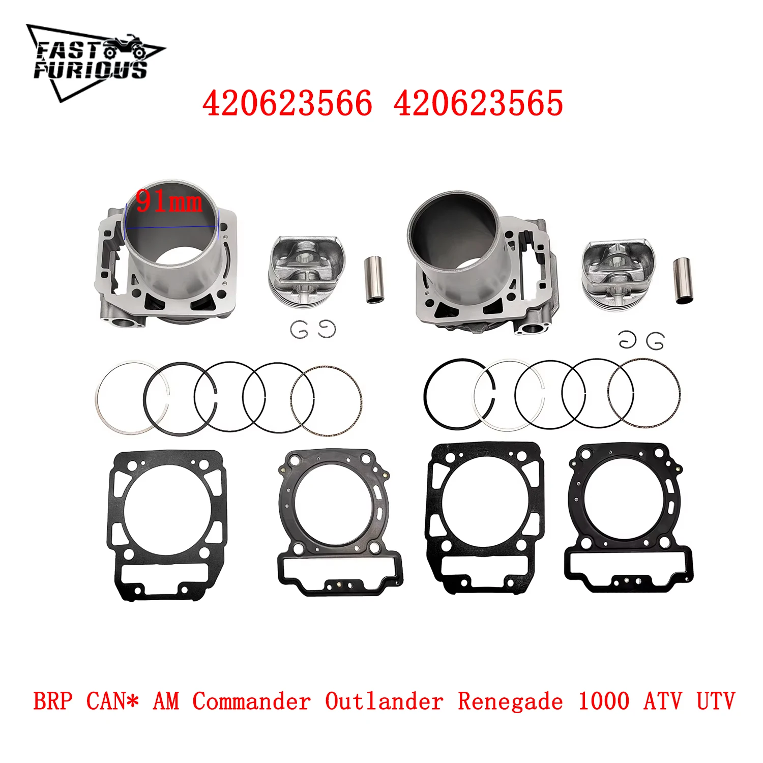 Engine cylinder piston gasket Parts Kit 420623566 420623565 for 2011-2022 Can-*AM Outlander Renegade 1000 STD 91mm