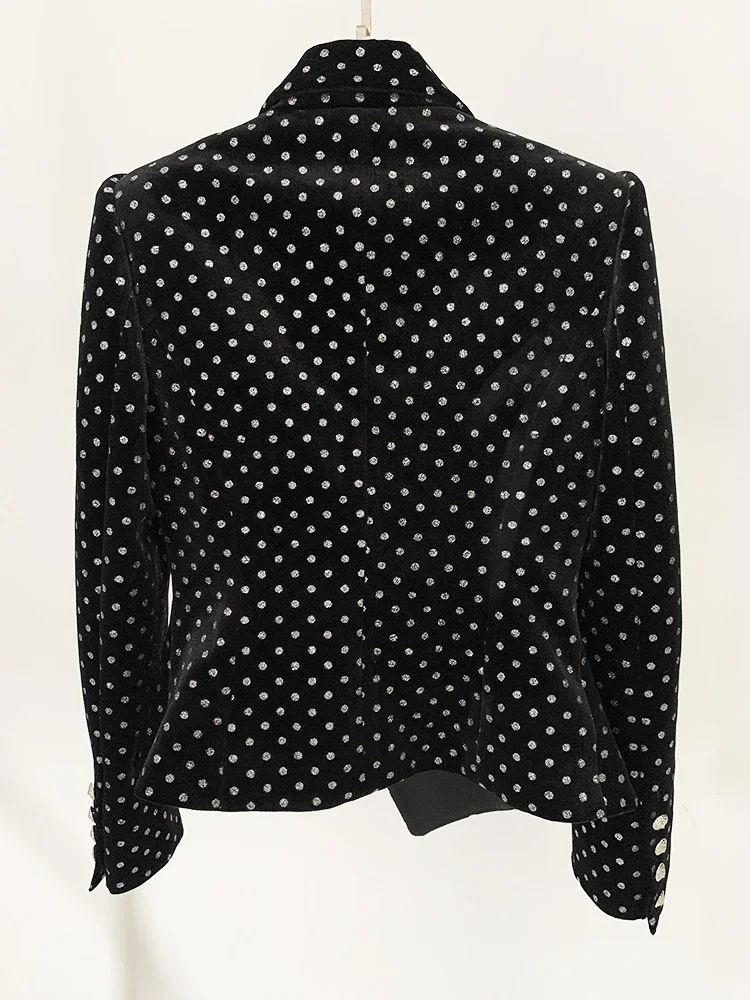 HIGH STREET Newest 2024 Fashion Designer Jacket Women\'s Shimmer Polka Dot Velvet Blazer