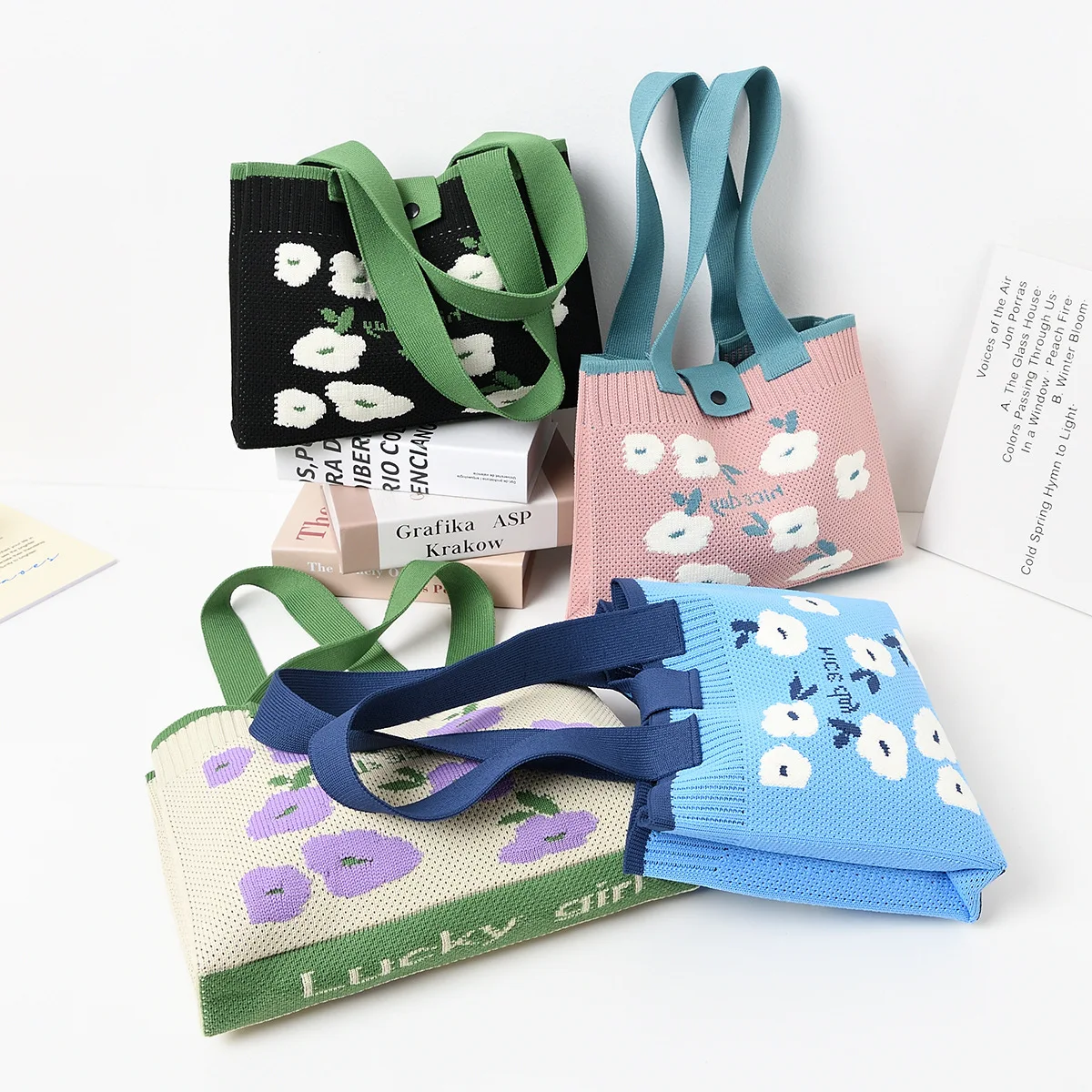 

High Quality Designer Handbag Fashion Floral Pattern Shopping Bag Women Knitted Tote Bag Handmade Crochet Large Capacity Handbag