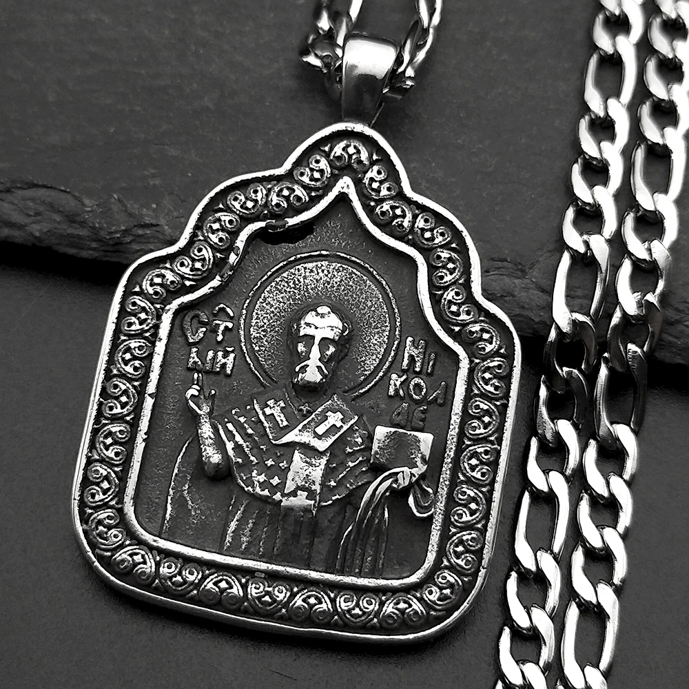 

Saint Nicholas Santa Claus Chain For Women Men Stainless Steel Black Cross Turkey The Orthodox Church Necklace Jewelry Gifts
