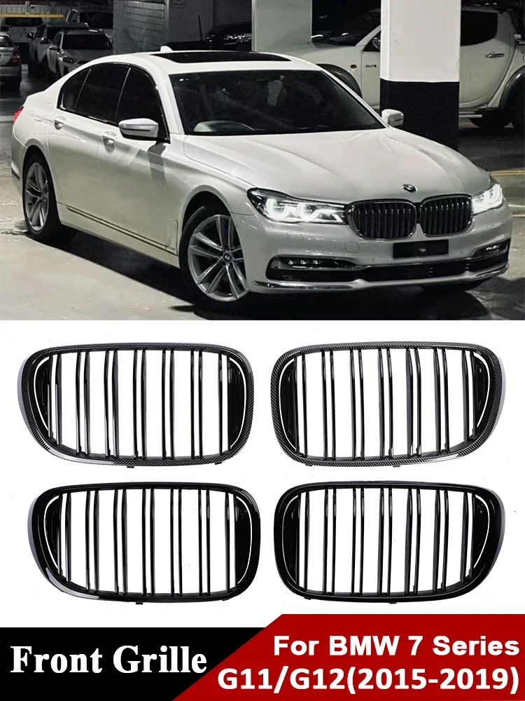 Double Slat Refting Gloss Black Racing Grills Relacement Lower Kidney Carbon Fiber Grill For BMW 7 Series G11 G12 2015-2019