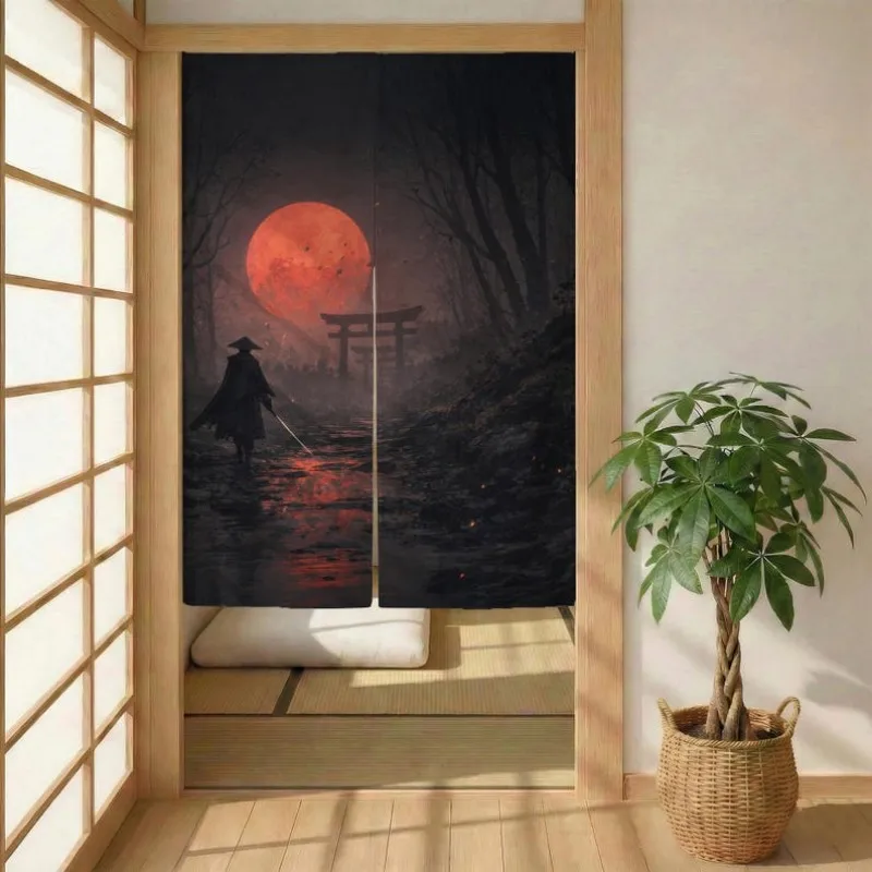VIKAMA Japanese Anime Door Curtain Sakura City Samurai Printed Partition Curtain Bedroom Kitchen Home Decoration