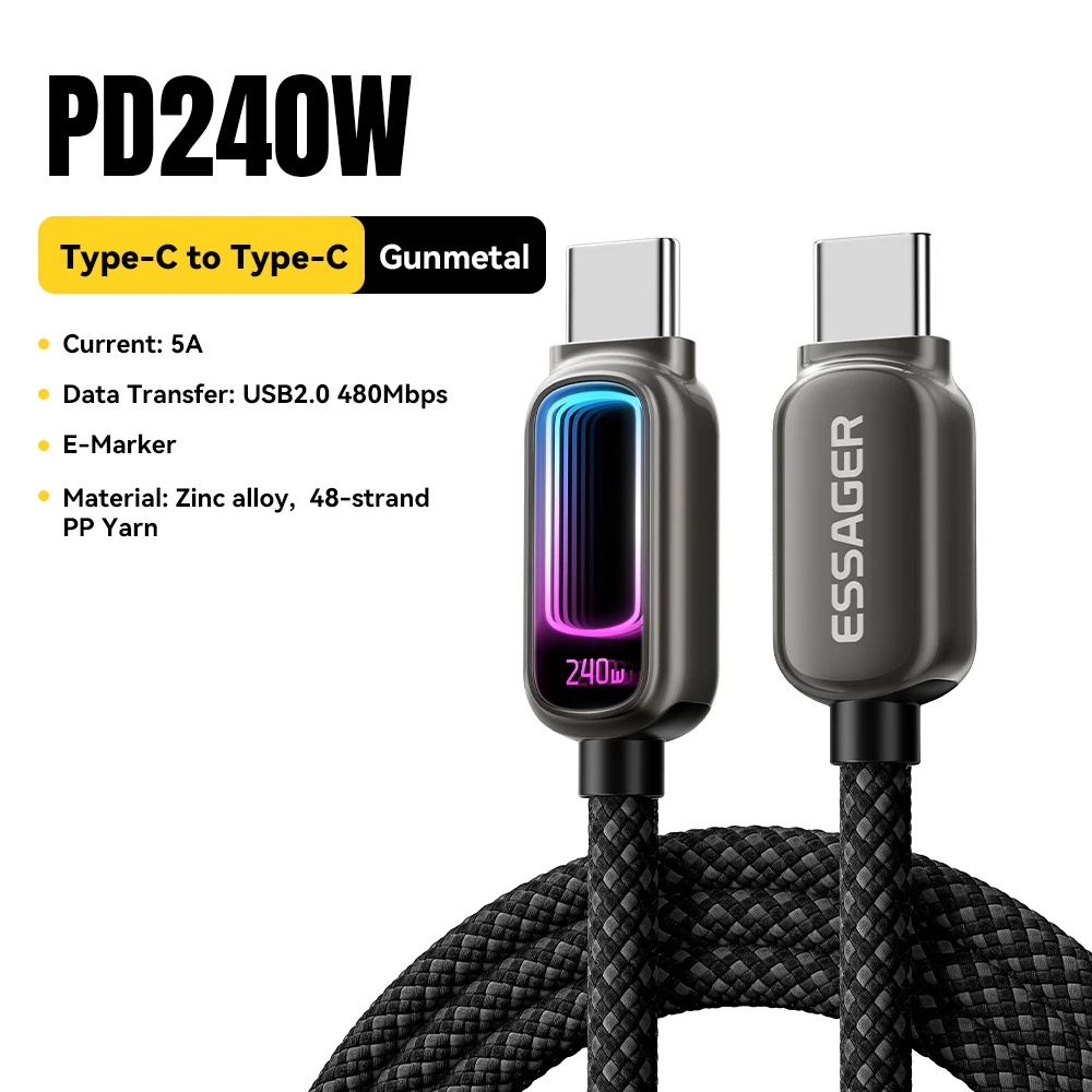 Essager 240W USB-C zu USB-C Kabel 100W PD3.1 Schnellladung für MacBook Laptop iPhone 17 16 15 Pro Max iPad Samsung Typ-C Kabel