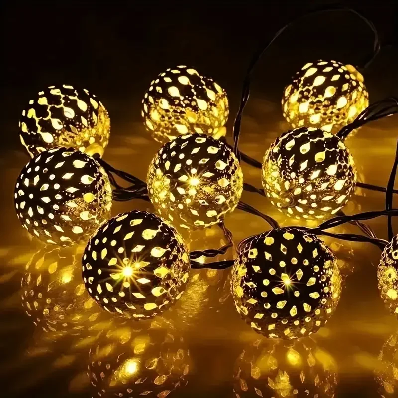 Moroccan Ball Solar String Lights 8 Modes IP54 Waterproof Warm White Multicolor Purple for Garden Patio Fence Christmas Decor
