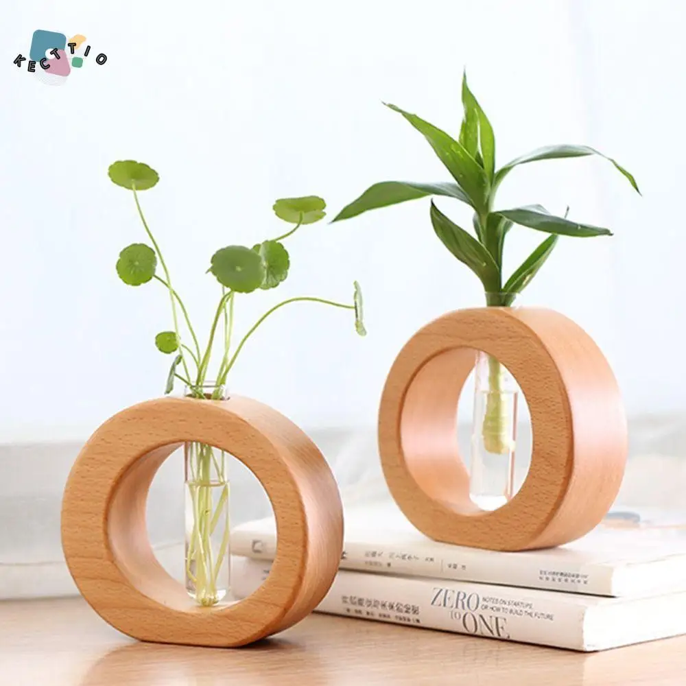 

Home Decor Wooden Rack Hydroponic Flower Pot Transparent Creative Mini Bonsai Simple Exquisite Soilless Plant Pots Green Plant