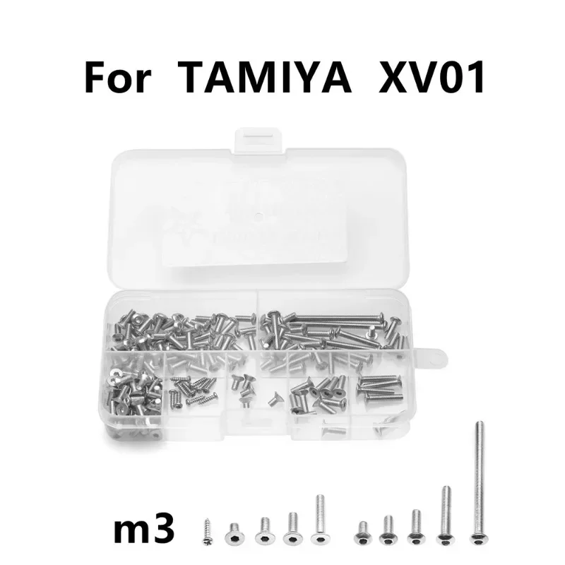 สำหรับ TAMIYA XV01 ชุดสกรูสแตนเลส M3 สกรูหัวหกเหลี่ยมแบบแบน สำหรับรถ RC ขนาด 1/10 TAMIYA XV-01
