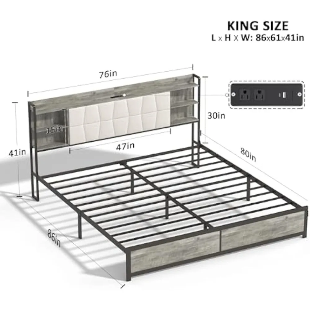 Minimalist Platform Bed with Elegant Upholstered Headboard, Wooden Bedstead, with Flat Noodles Support for Easy Assembly