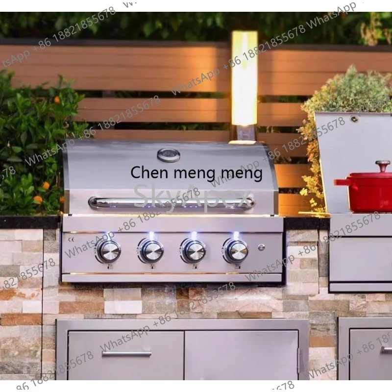 4 Burner Stainless Steel Hot Selling Gas BBQ Countertop Grill Outdoor Kitchen Household Propane Non-Stick Heat Resistant Durable