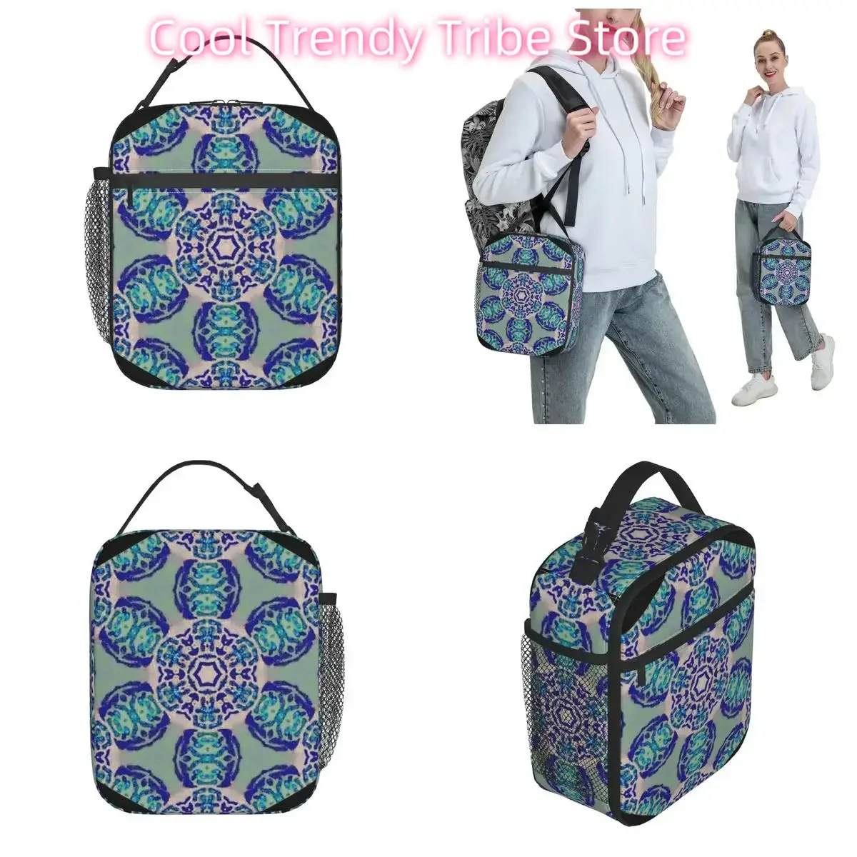 Lunch Boxes African Flower Motif - Blue Accessories Geometric Ankara Storage Food Box Ins Style Cooler Thermal Lunch Box