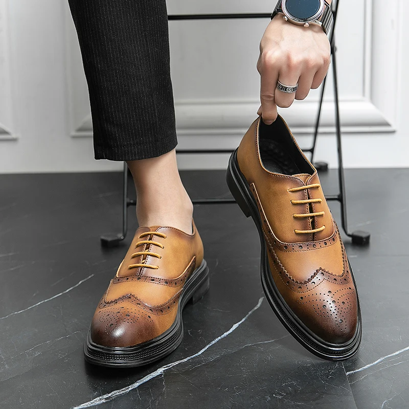 Mannen Echt Koe Lederen Bruiloft Bedrijf Heren Casual Flats Schoenen Luxe Merk Oxford Schoenen Voor Heren Schoenen Platform Schoenen