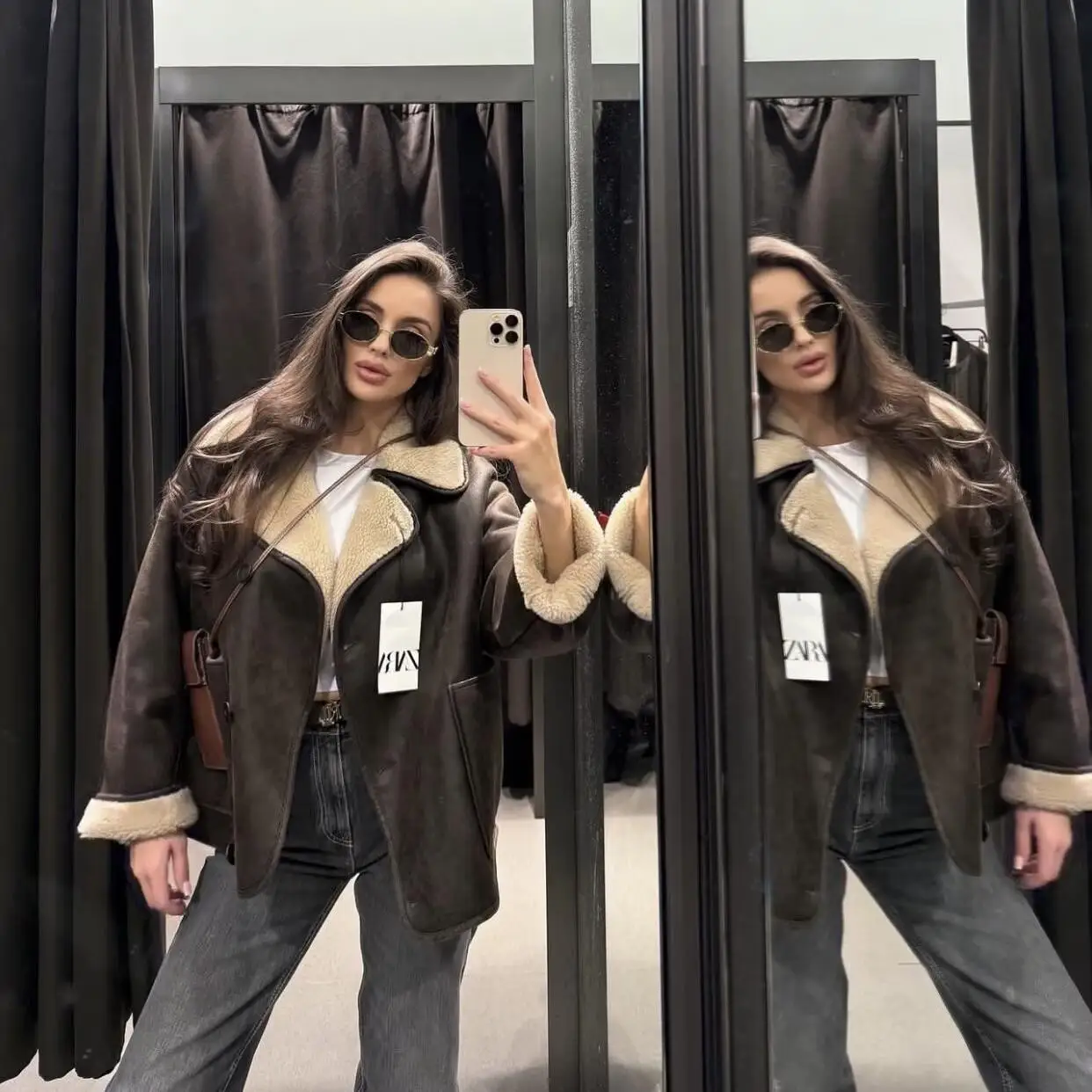 Double-Sided Leather-and-Fur Jaet Autumn 2024 Women's Faion Buttoned Versatile Outerwear Commute Sle Loose Fit Long Sve