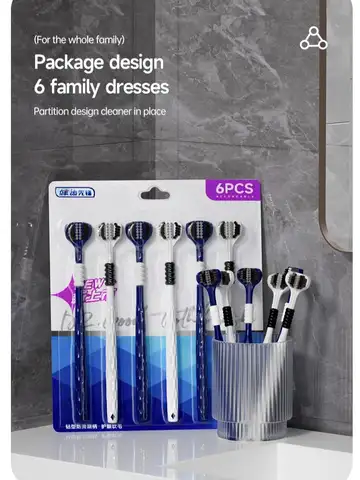 3D Manual Toothbrush 6pcs Three sided U-shaped Soft Toothbrush for Comprehensive Oral Cleaning for Adults, Men and Women, Coup