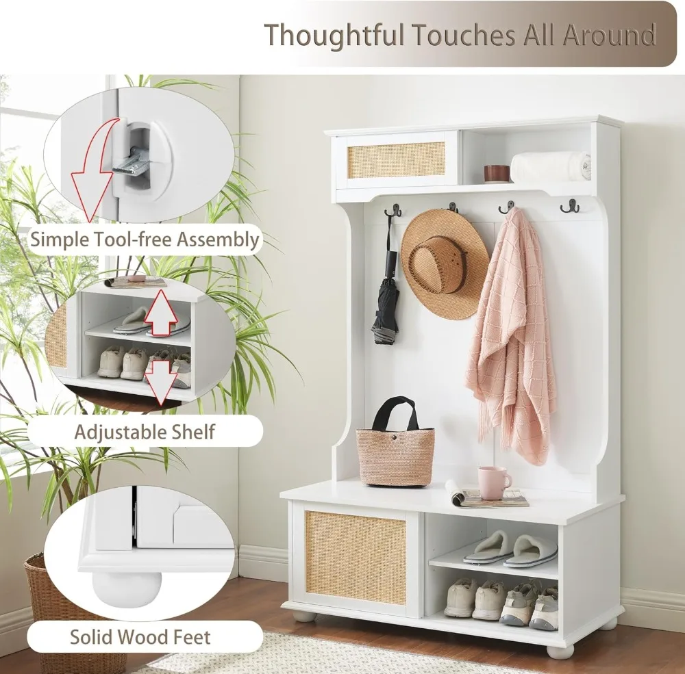 مقعد مدخل ساحلي مقاس 40 بوصة مع مساحة تخزين كبيرة وأقدام من الخشب الصلب، قائم بذاته