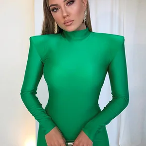 Long -sleeved green maxi maxi dress Bodycon women, elegant clothes, party, club, spring, autumn, fashion 10 Main Sales Long Green Dress - №1