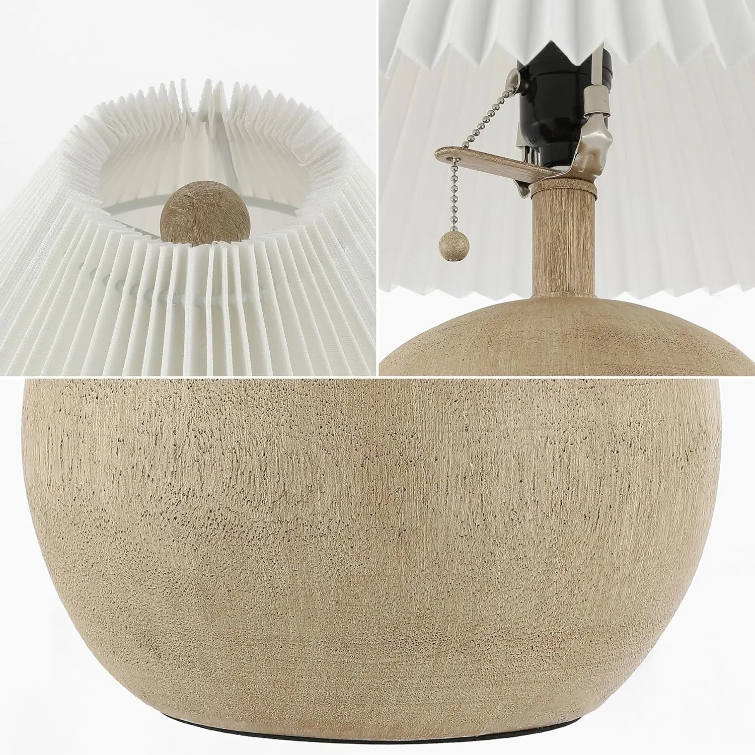 17.25" Beige Wood & White Sphere Table Lamp, Mid-Century Nightstand, Scandinavian Coastal Style, LED Bulb Included view 6