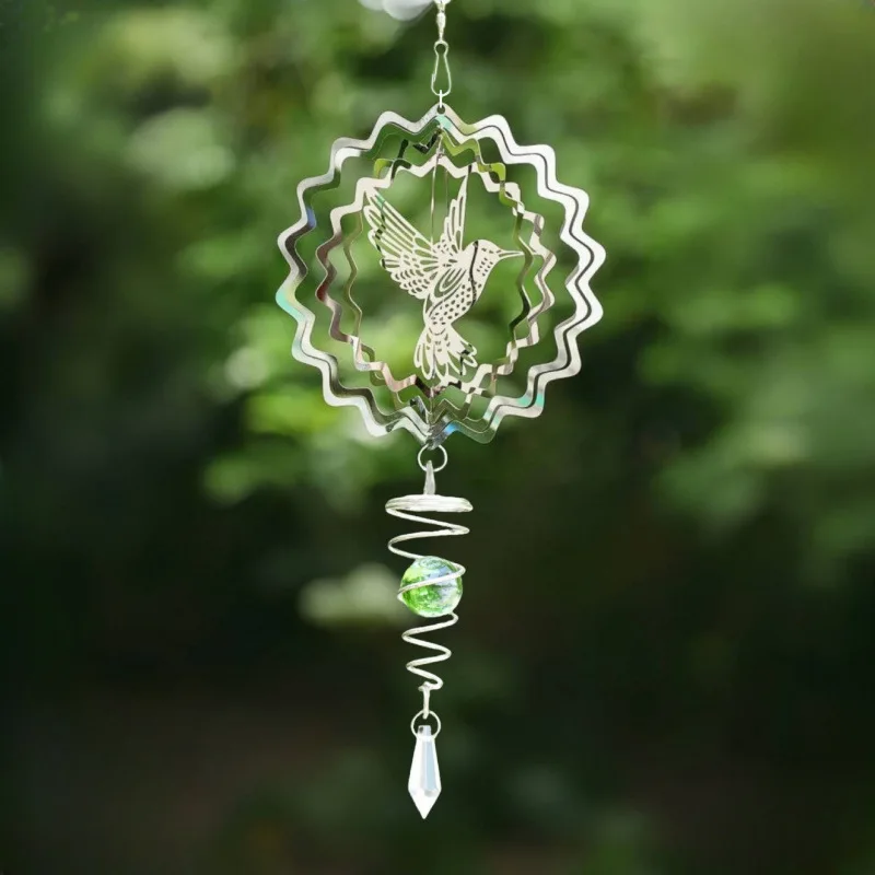Wind Spinner for Yard Garden Magical 3D Visual Effect Flowing Wind Chimes Catcher Mirror Reflective Hanging Decor Bird Deterrent