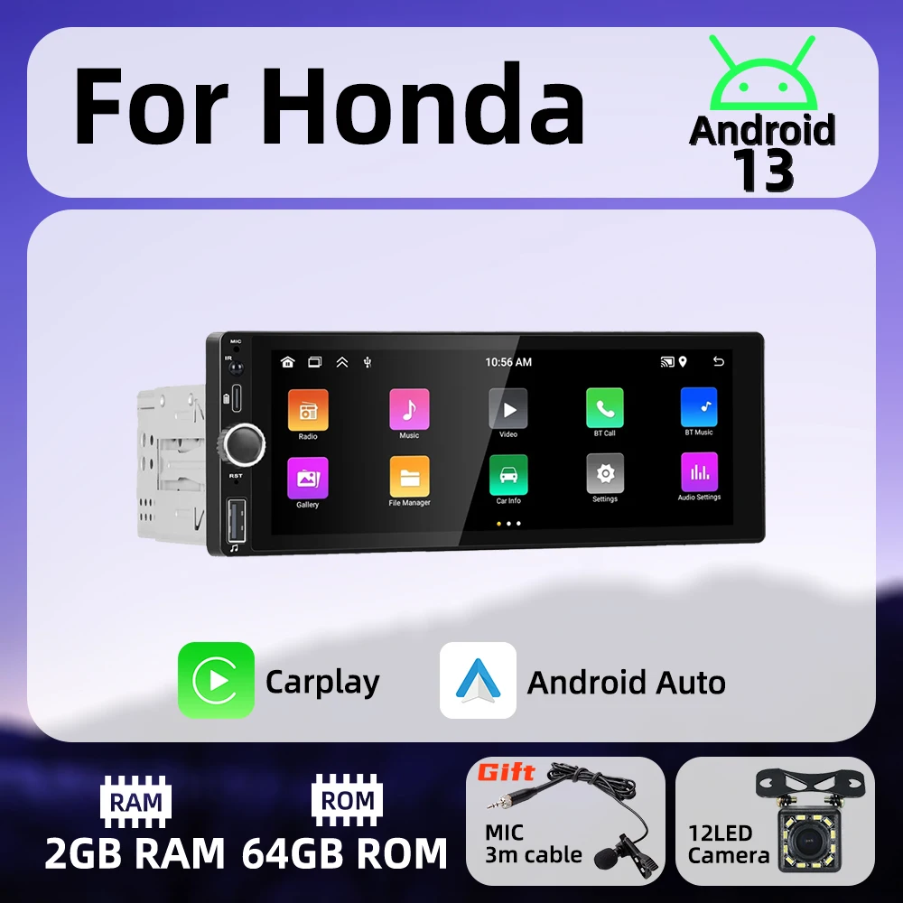 

1 Din Wireless Carplay Android Auto Radio Android Car Multimedia for Honda 6.86" Screen Stereo Head Unit Autoradio GPS BT Wifi