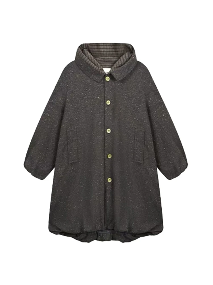 

Женское шерстяное пальто с цветочным принтом для колледжа, осенне-зимнее, свободного кроя, с капюшоном, средней длины, из полиэфирного волокна, повседневная одежда