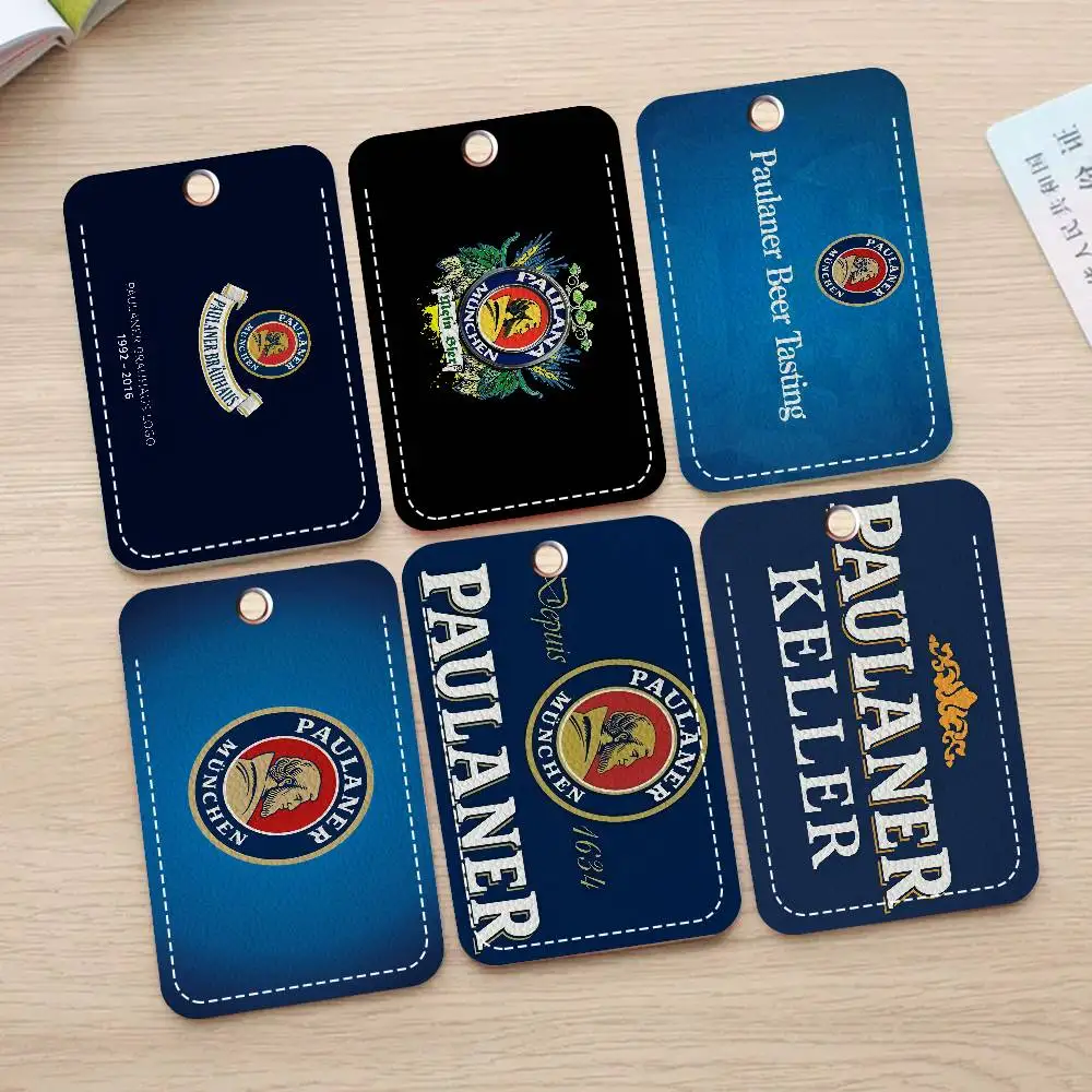 

German Beer p-Paulaners 1Pc Access Card Case Leather Card Holder Keychain Key Ring Door Access Tags ID Card Case Keychain