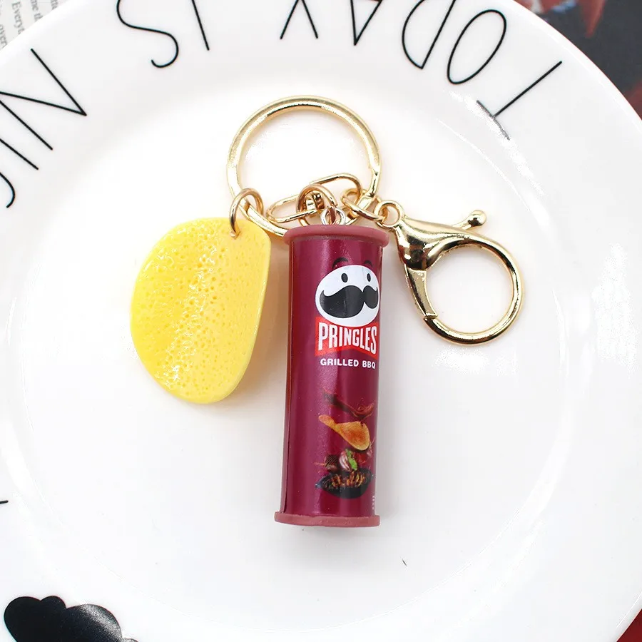 Food & Play Imitation Pringles Potato Chip Key chain bucket snack pizza potato chip pendant bag hanging gift