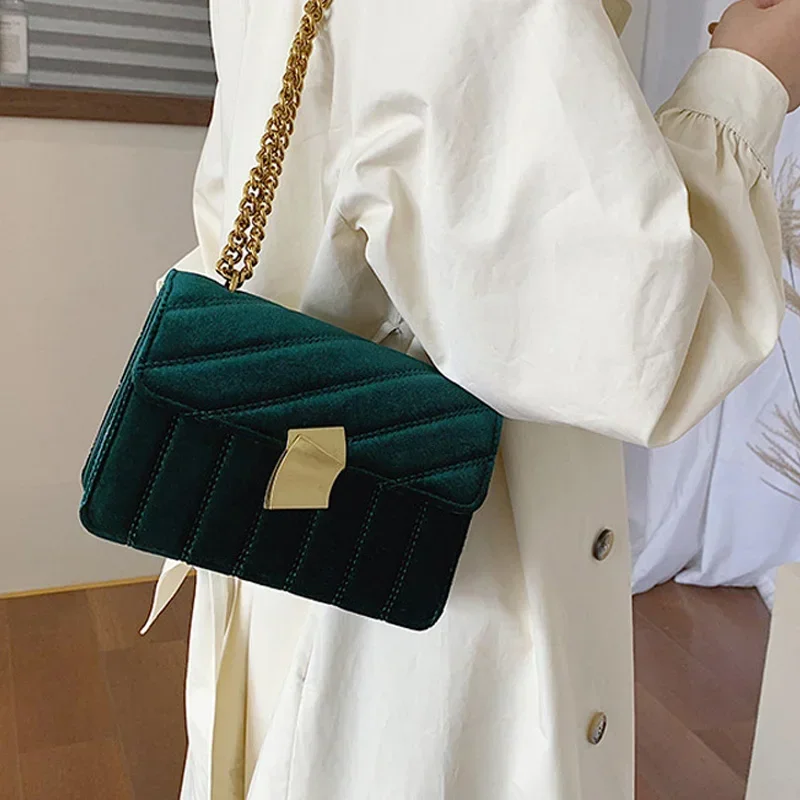 Quality Gold Velvet Crossbody Bags for Women Designer Small Shoulder Handbags Chain Messenger Bag Lady Mini Purses Hand Bag